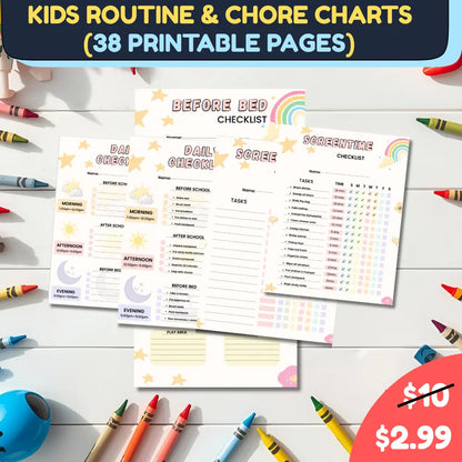 Kids Chore Chart & Routine Planner (38 Templates) | Printable PDF